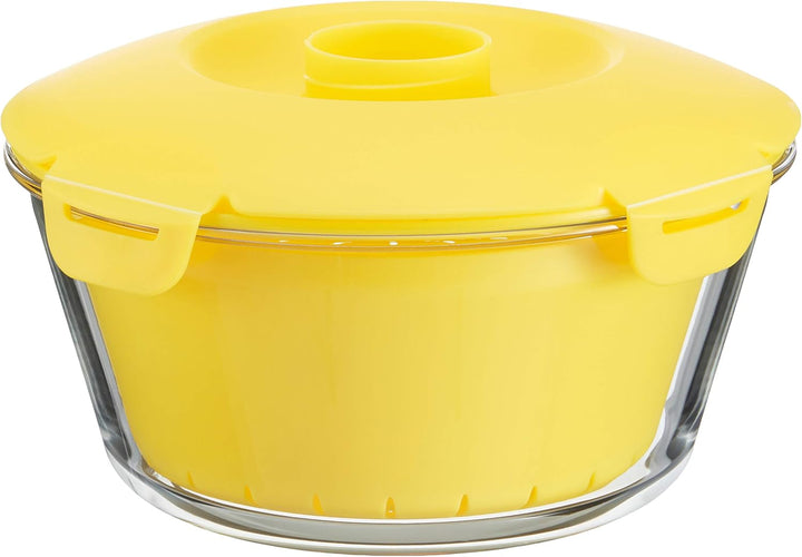 PASABAHCE 4995808 Reiskocher Mikrowelle Zest aus Glas mit Korb aus Kunststoff und Deckel aus rutschf