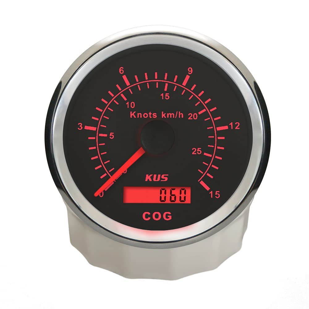 KUS Universal-GPS-Tacho, 15 Knoten, 28 km/h, Geschwindigkeitsmesser, für Boote, Yachten, 85 mm, mit