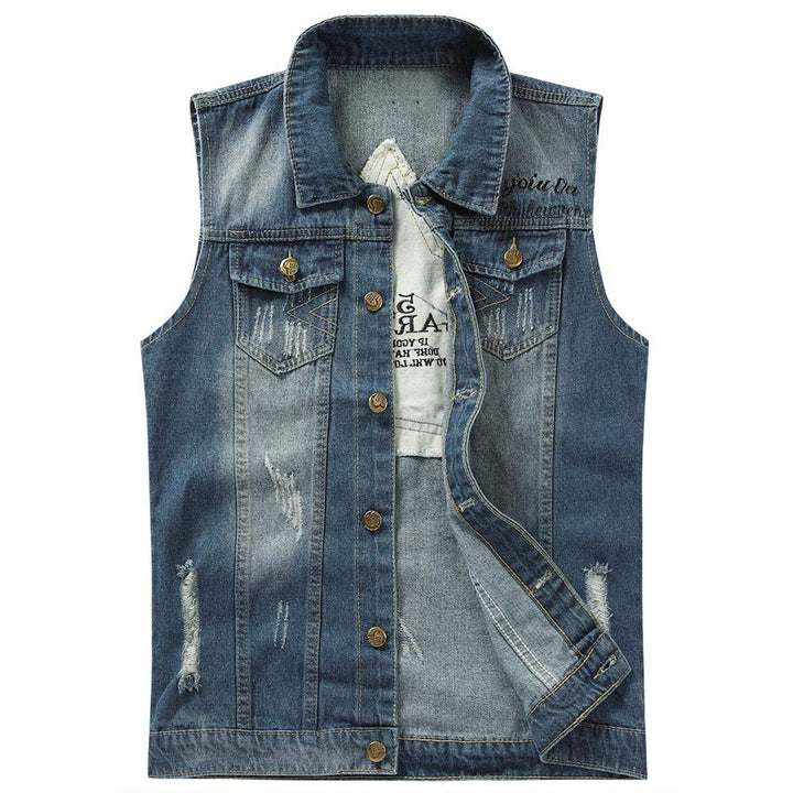 YOUTHUP Weste Herren Denim Weste Casual Zerrissen Jeansweste Outdoor Vintage Freizeitweste Ärmellose