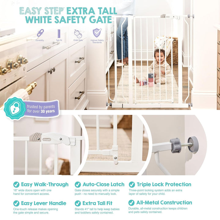 Regalo Easy Step Baby-Schutzgitter, Druckbefestigung, inklusive Verlängerungs-Kit (104 cm) Weiss, We