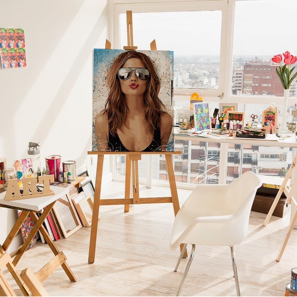 Artnapi Malen nach Zahlen Erwachsene mit Rahmen | DIY Handgemalt | Dame mit Brille | Kit für Anfänge