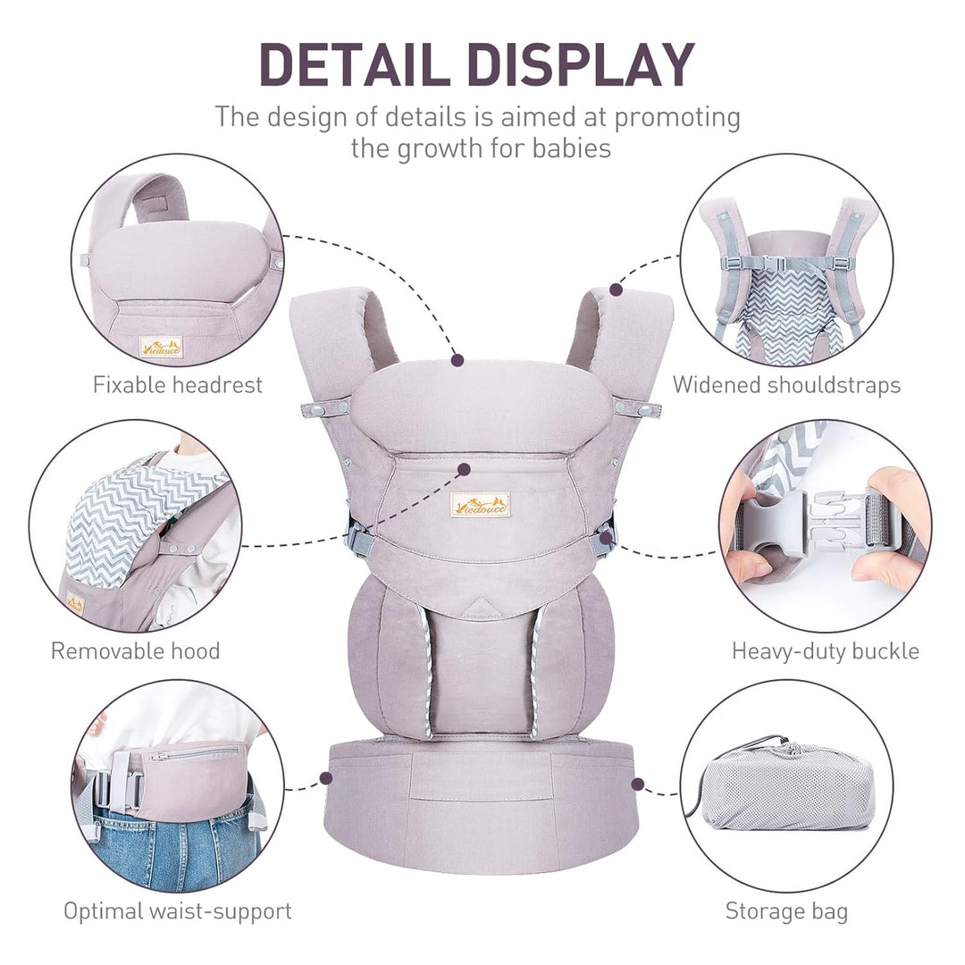 Viedouce Babytrage Neugeborene ab Geburt, Ergonomische Baby Trage Baumwolle Tragegurt mit Kopstütze