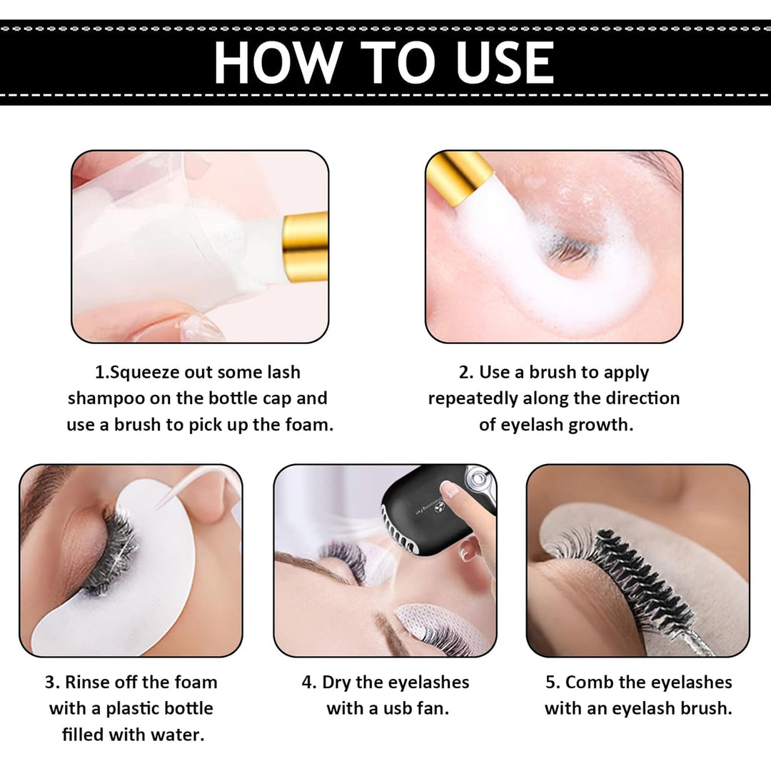 Wimpernverlängerungsreiniger Lash Mousse Wimpern-Shampoo für Wimpernverlängerungen, USB-Mini-Ventila