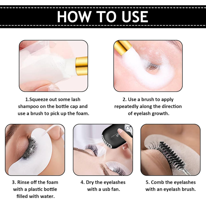 Wimpernverlängerungsreiniger Lash Mousse Wimpern-Shampoo für Wimpernverlängerungen, USB-Mini-Ventila