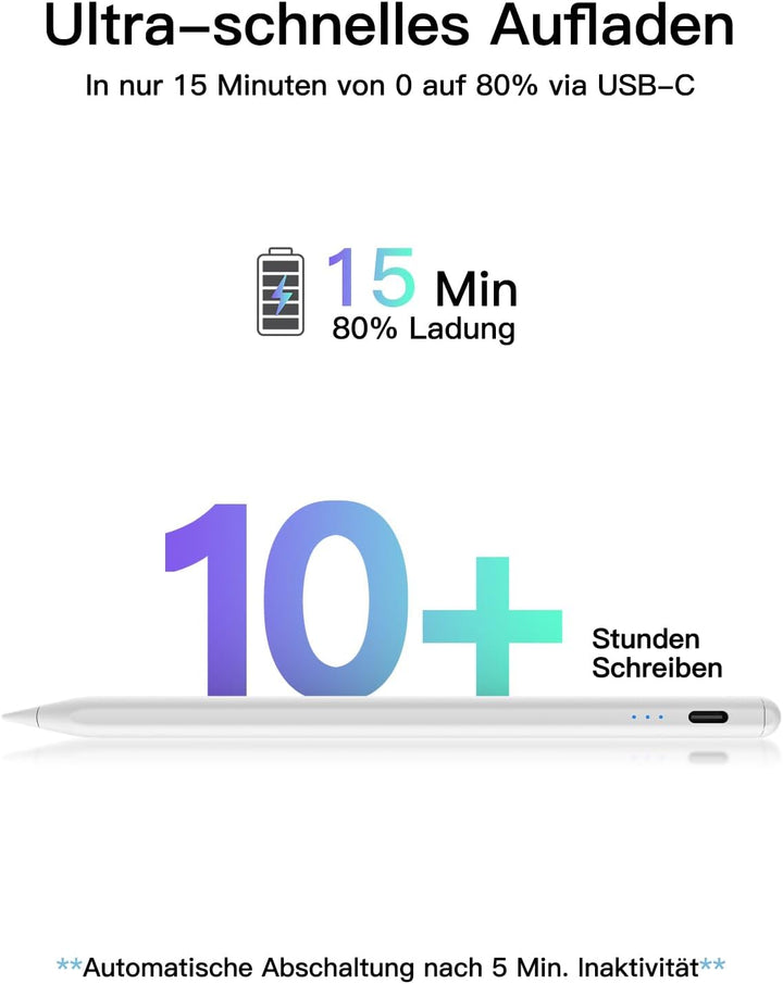 KEEPRO Stift für iPad 2018-2024, Schnellladefunktion, Palm-Ablehnung, Pencil für Apple iPad 10/9/8/7