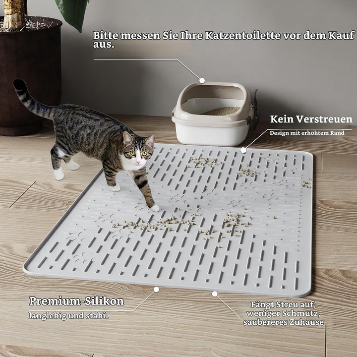 OHMO Katzenklo matte aus Premium-Silikon 60 * 40 CM, wasserdicht und BPA-frei Katzentoilettenmatte,