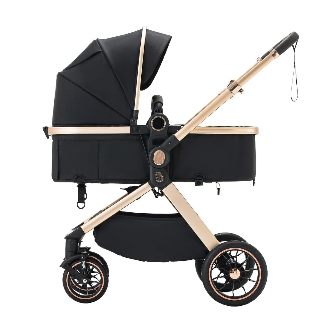 Kinderwagen 3 in 1 Komplettset Baby Kombikinderwagen bis 22kg, Zusammenklappbar, Grosse Gummireifen,