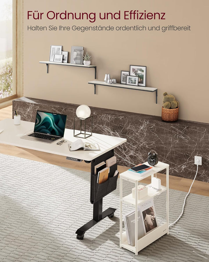 VASAGLE Beistelltisch schmal, Nachttisch mit Ladefunktion, Couchtisch klein, 3 Ablagen, Zeitschrifte