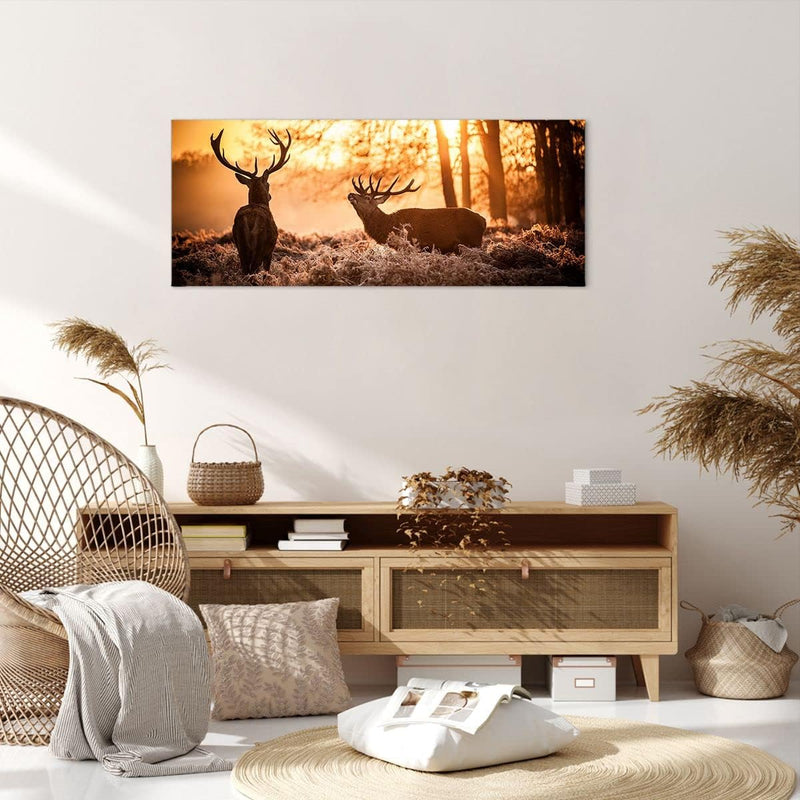 Wandbilder Dekoration Wohnzimmer Deer Heidekraut Tier Panorama Bilder auf Leinwand 120x50cm Leinwand