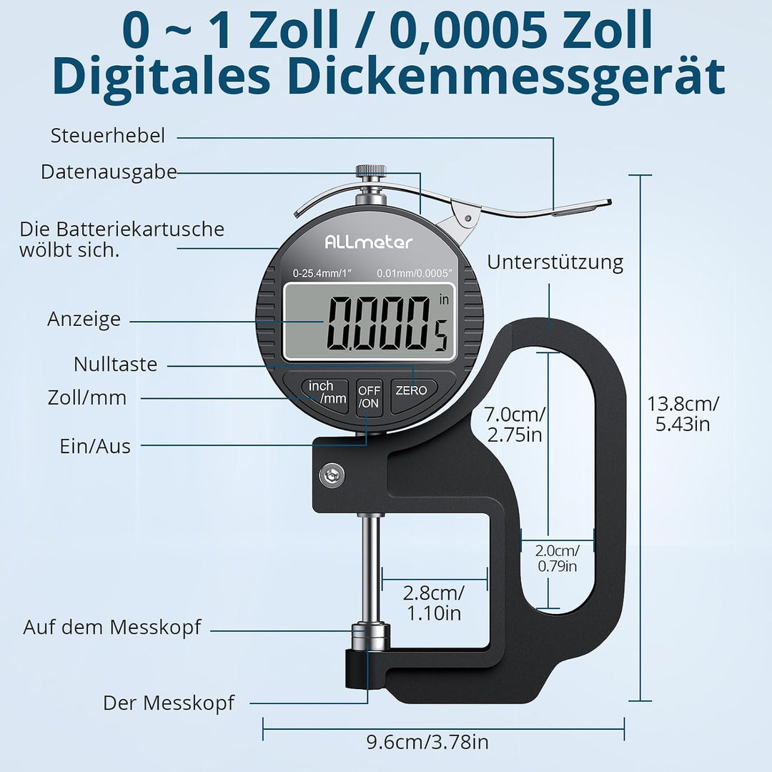 Digitales Dickenmessgerät 0-25,4mm, 0,01mm/0,0005&