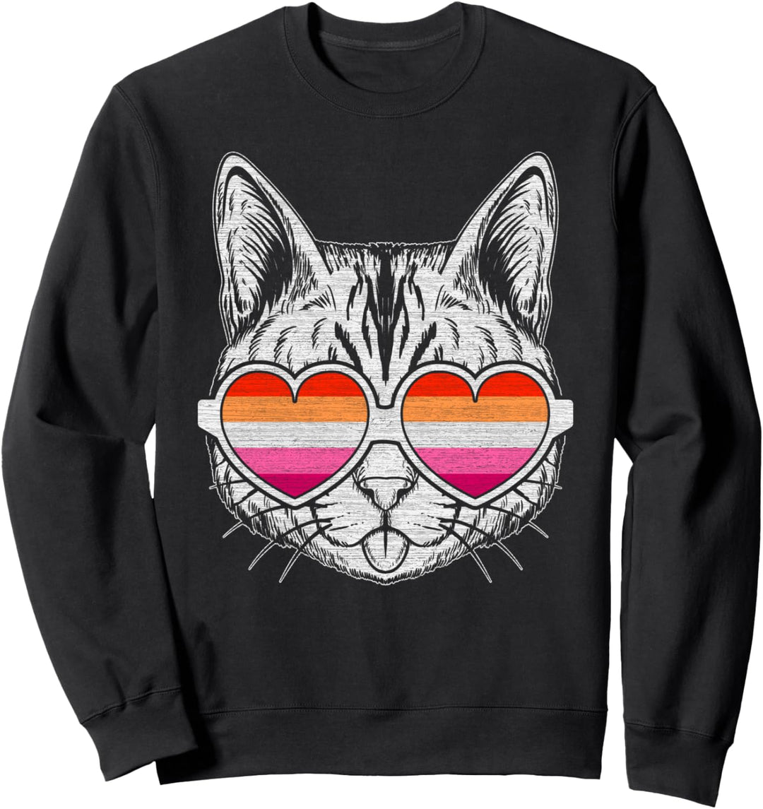 Lesbische Flaggenfarben, Katze mit Brille, LGBT-Stolz Sweatshirt