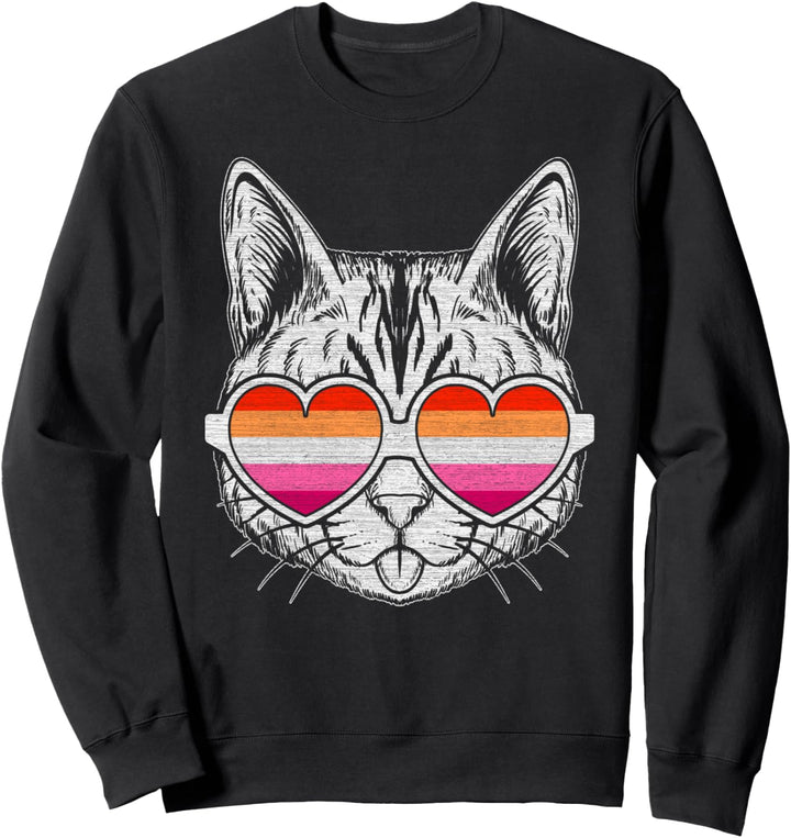 Lesbische Flaggenfarben, Katze mit Brille, LGBT-Stolz Sweatshirt