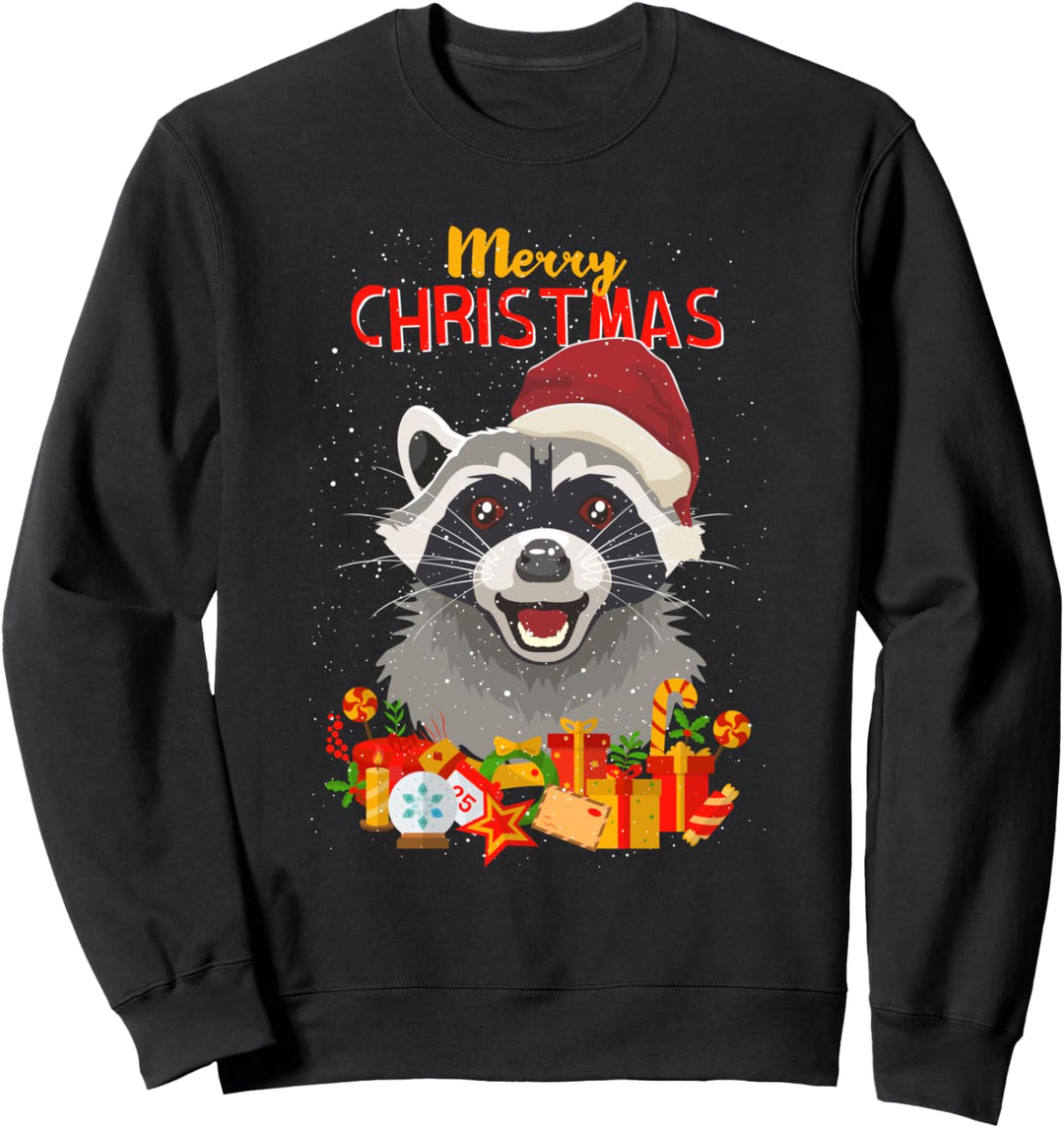 Merry Christmas Raccoon Waschbär Ugly X-Mas Sweater Santa Sweatshirt