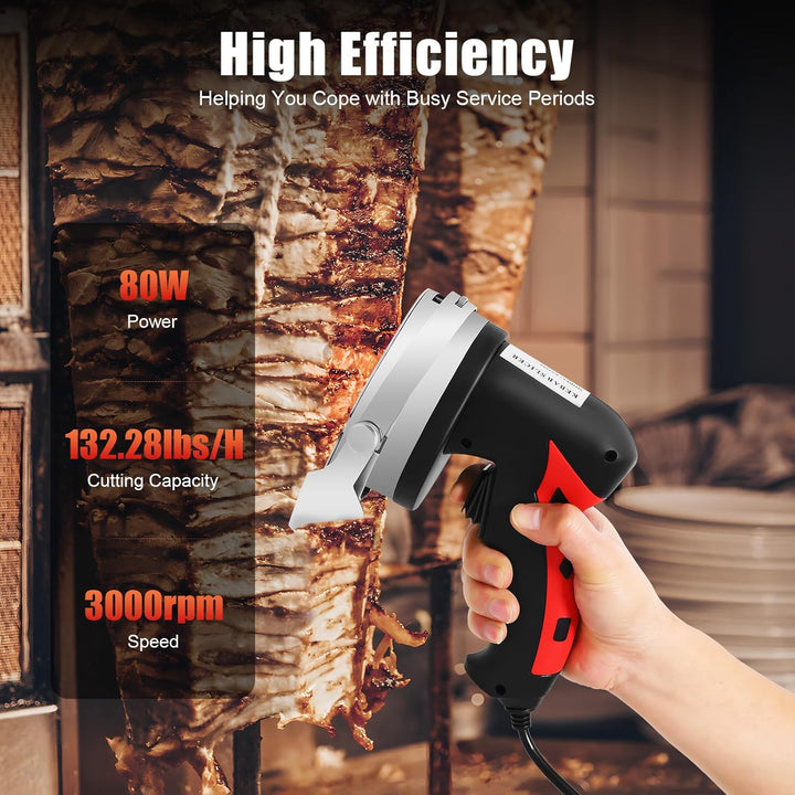 SHZICMY Dönermesser, Elektrisches Kebabschneider 80W Profi Schneidemesser Edelstahl Gyrosmesser für