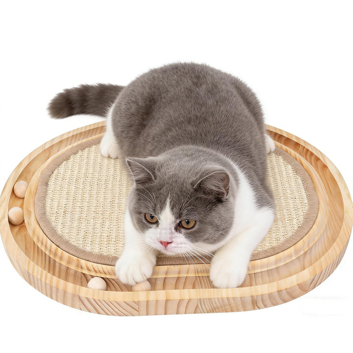Katzen Kratzbrett, 2 in 1 Kratzbretter Katze und Katzenspielzeug Kugelbahn Holz, 43x33x2,5cm Kratzma