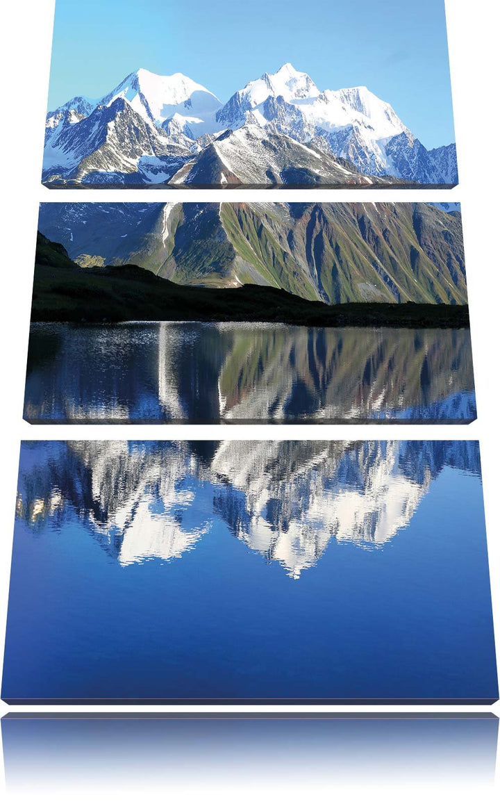 Pixxprint Berge am See 3-Teiler Leinwandbild 120x80 Bild auf Leinwand