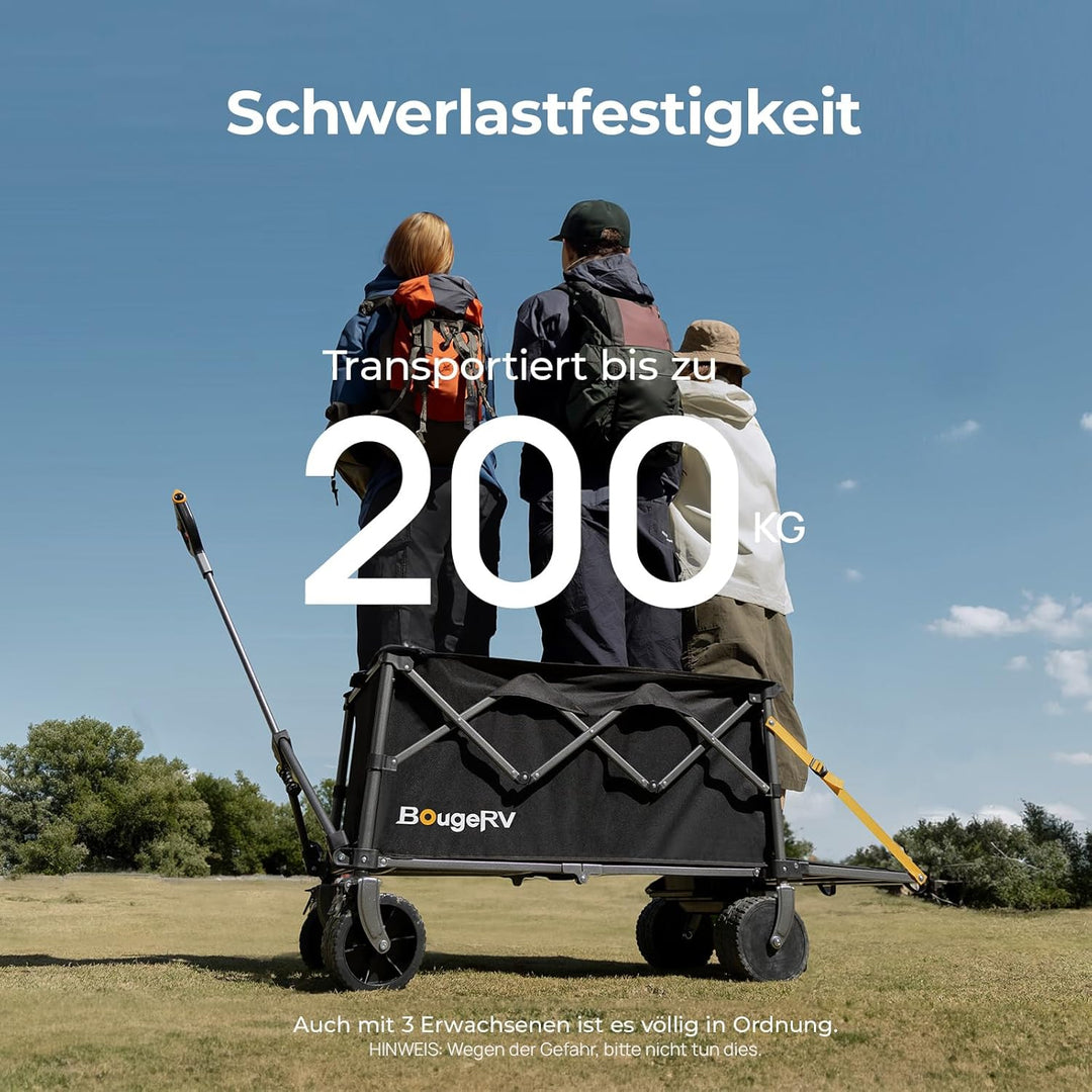 BougeRV Elektrischer Bollerwagen faltbar, 200 kg Belastbarkeit, Campingwagen mit Antrieb, 250W Doppe