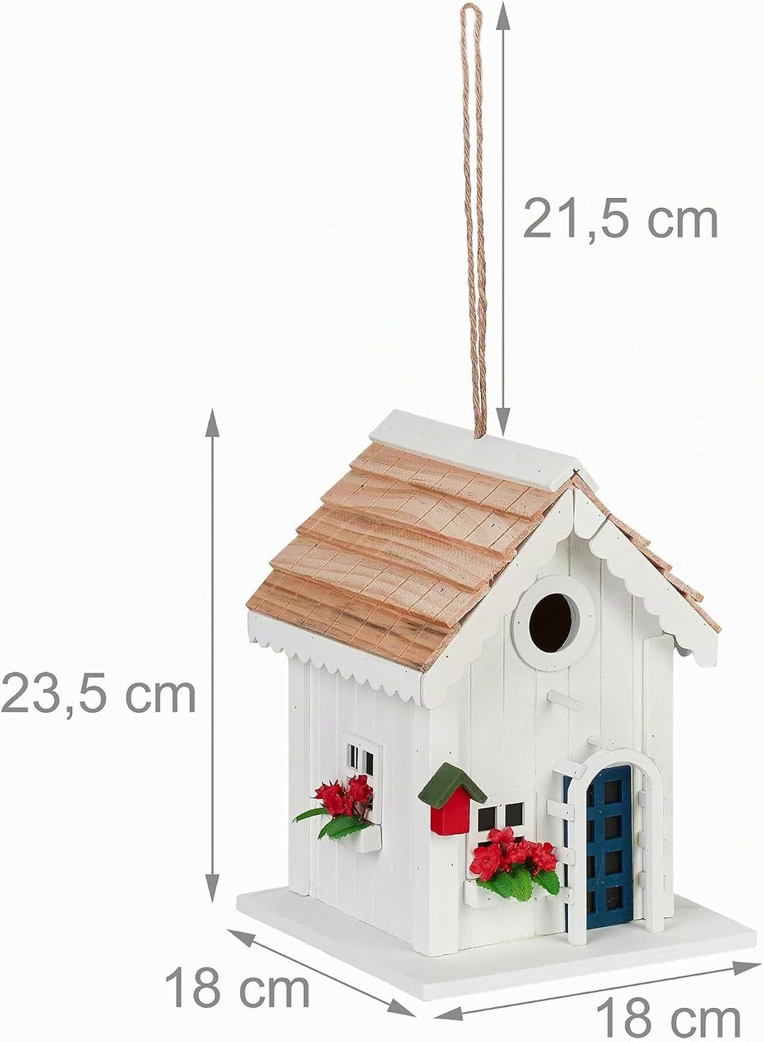 Relaxdays Deko Vogelhaus, Landhausstil, Holz, zum Aufhängen, H x B x T: 23,5 x 18 x 18 cm, Vogelvill