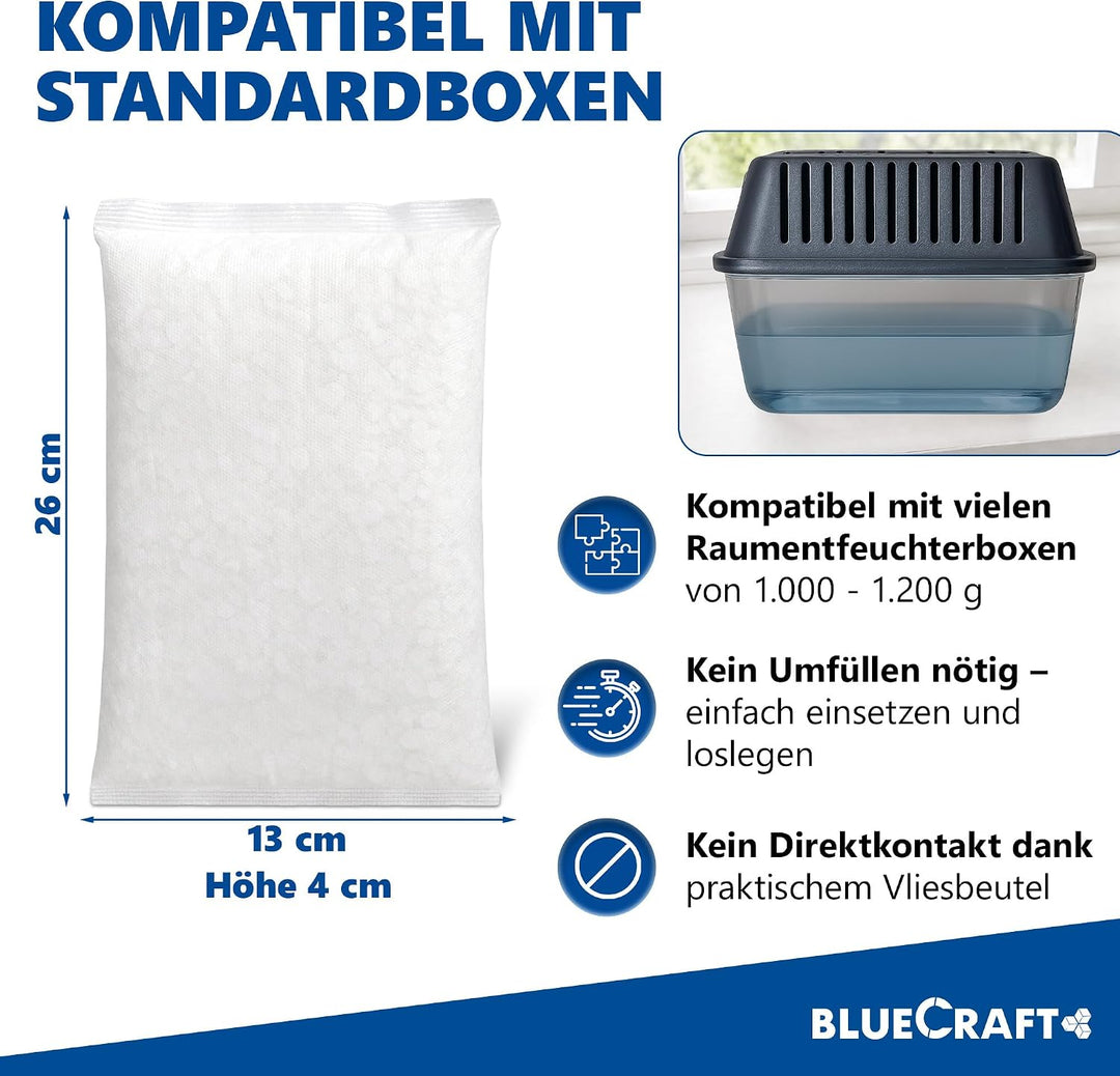 Bluecraft - 10x 1 kg Luft-Entfeuchter Granulat im Vliesbeutel Nachfüllpack Raumentfeuchter ohne Stro
