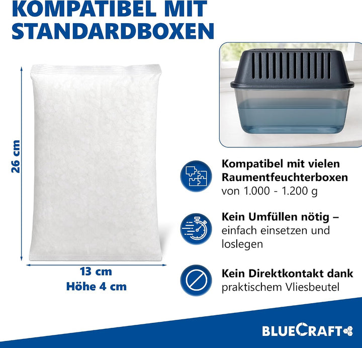Bluecraft - 10x 1 kg Luft-Entfeuchter Granulat im Vliesbeutel Nachfüllpack Raumentfeuchter ohne Stro