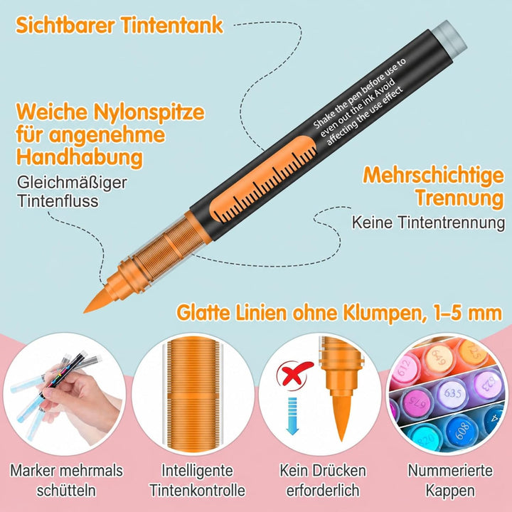 Efimeso 72 Farben Acrylstifte für Steine Wasserfest,Pinselmalstifte auf Wasserbasis Acrylic Paint Ma
