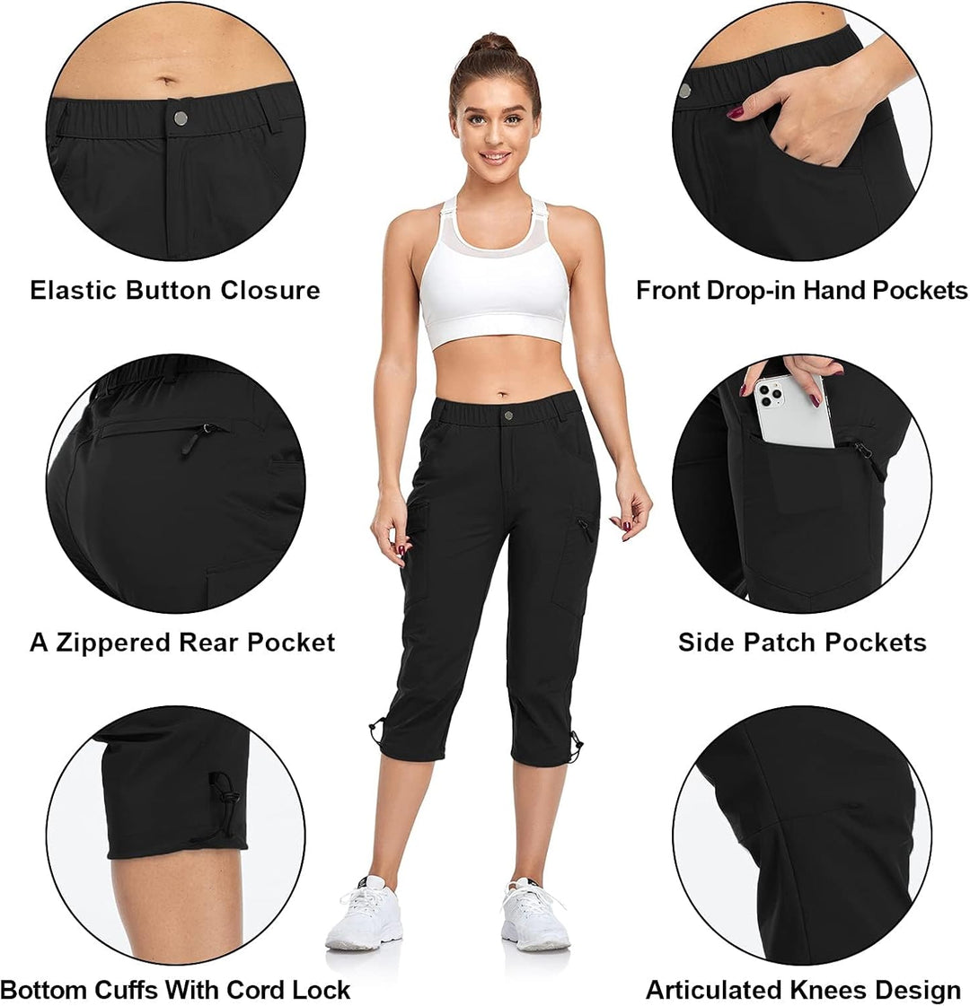GymBrave Damen-Cargohose, schnelltrocknend, Outdoor-Camping-Caprihose, wasserabweisend, LSF 50, mit