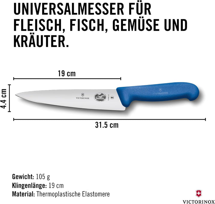 Victorinox Fibrox Kochmesser, Breites Universalmesser für Fleisch, Fisch, Gemüse und Kräuter, 19 cm,