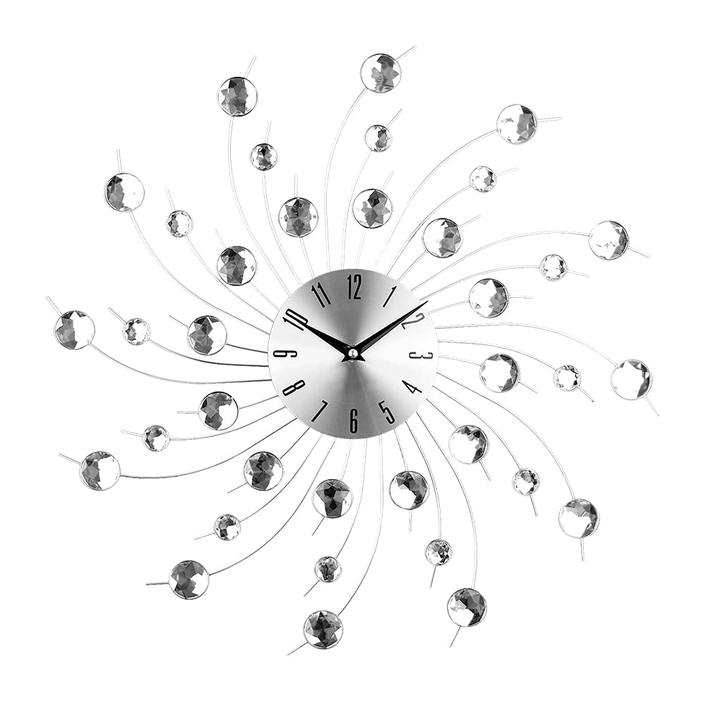 Moderne 3D-Kristall-Wanduhr – Feier Dekorative Metall-Wanduhr, Silber Spiegel funkelnd, glitzernd, d