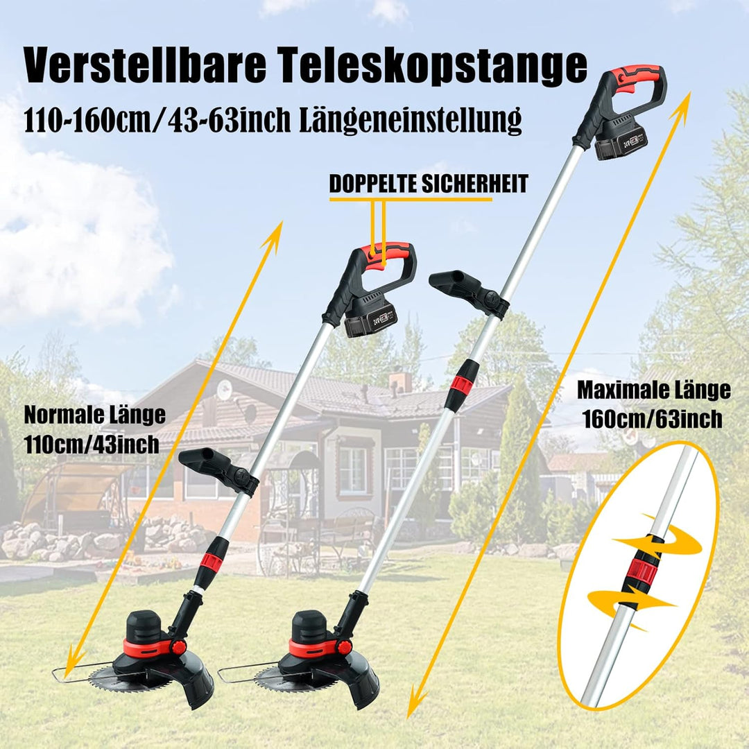 Rasentrimmer mit Akku Freischneider mit Unkrautbürste, 4 in 1 Akku Rasentrimmer mit Unkrautbürste, M