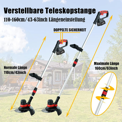 Rasentrimmer mit Akku Freischneider mit Unkrautbürste, 4 in 1 Akku Rasentrimmer mit Unkrautbürste, M