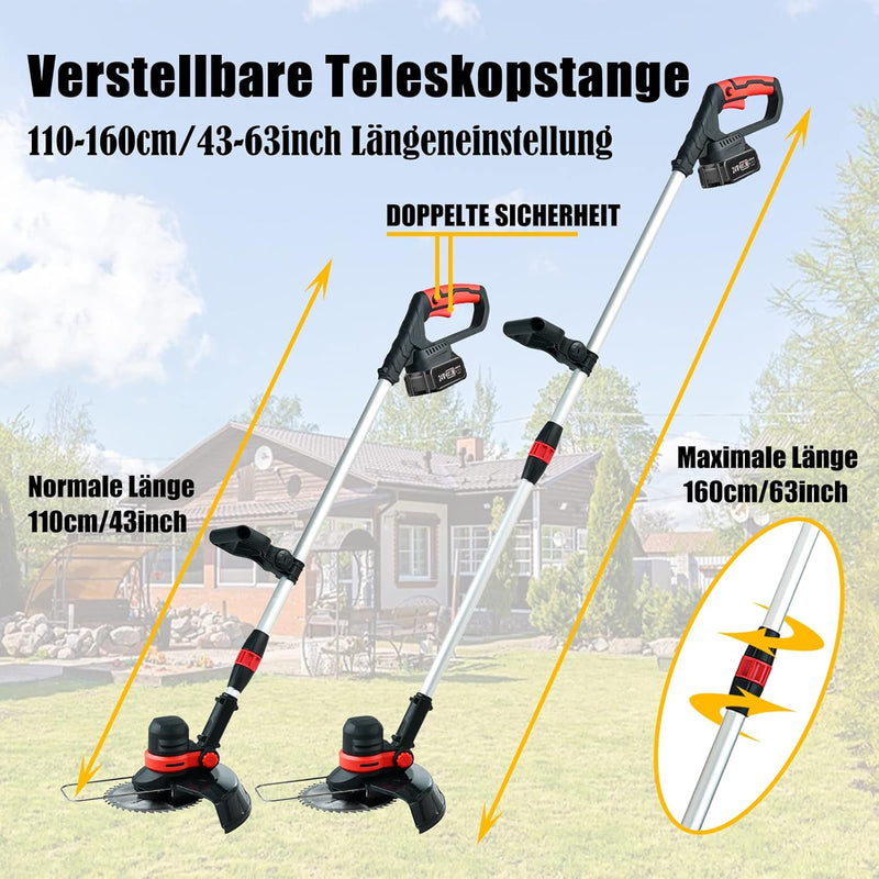 Rasentrimmer mit Akku Freischneider mit Unkrautbürste, 4 in 1 Akku Rasentrimmer mit Unkrautbürste, M