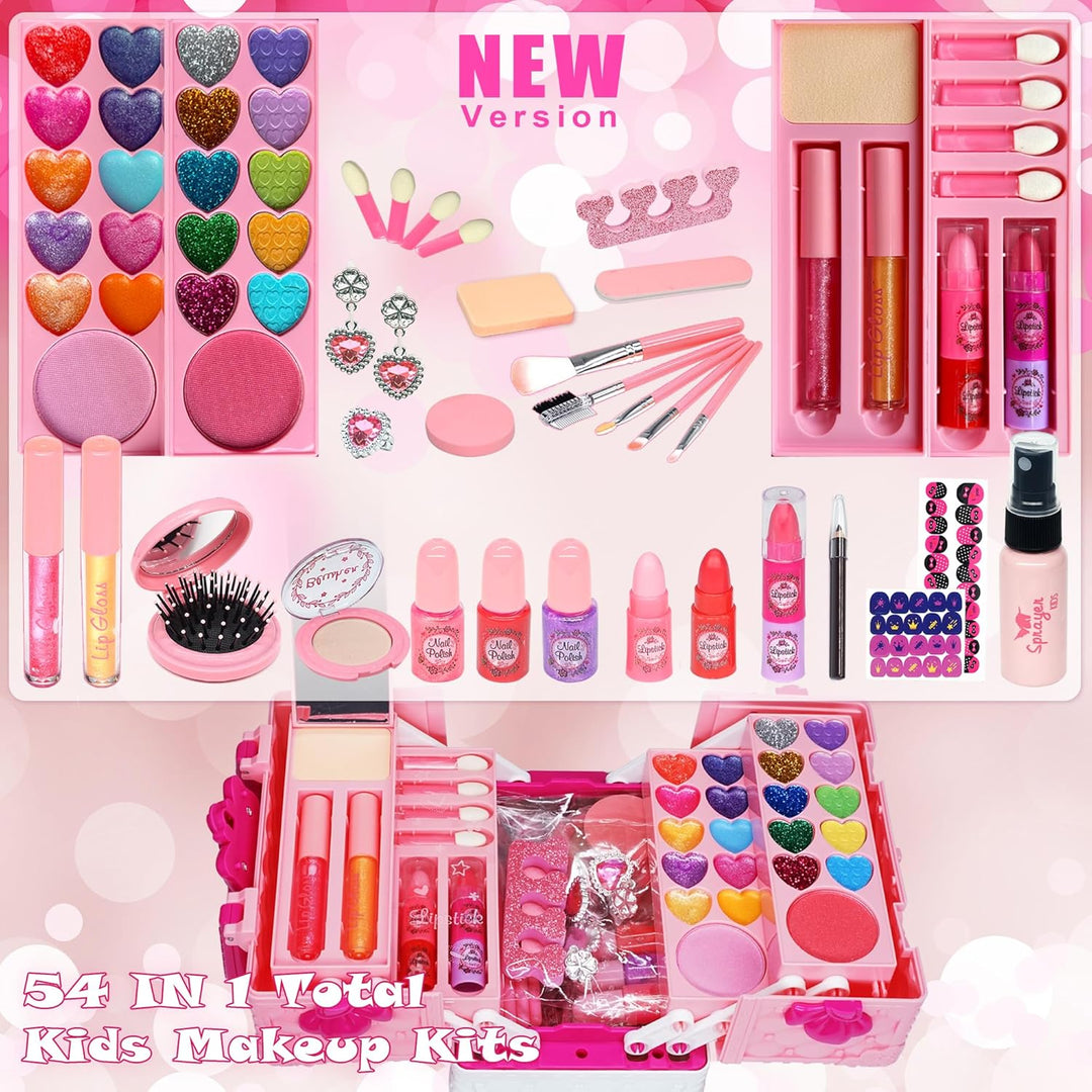 Kinderschminke Set Mädchen Schminkkoffer Mädchen - 54 PCS Waschbar und Sicher Kinder Schminkset , Pr