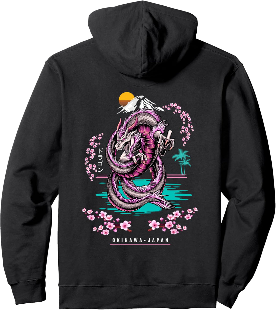 Welcome to Okinawa Japan Drachen Dragon Asian Retro Design Pullover Hoodie