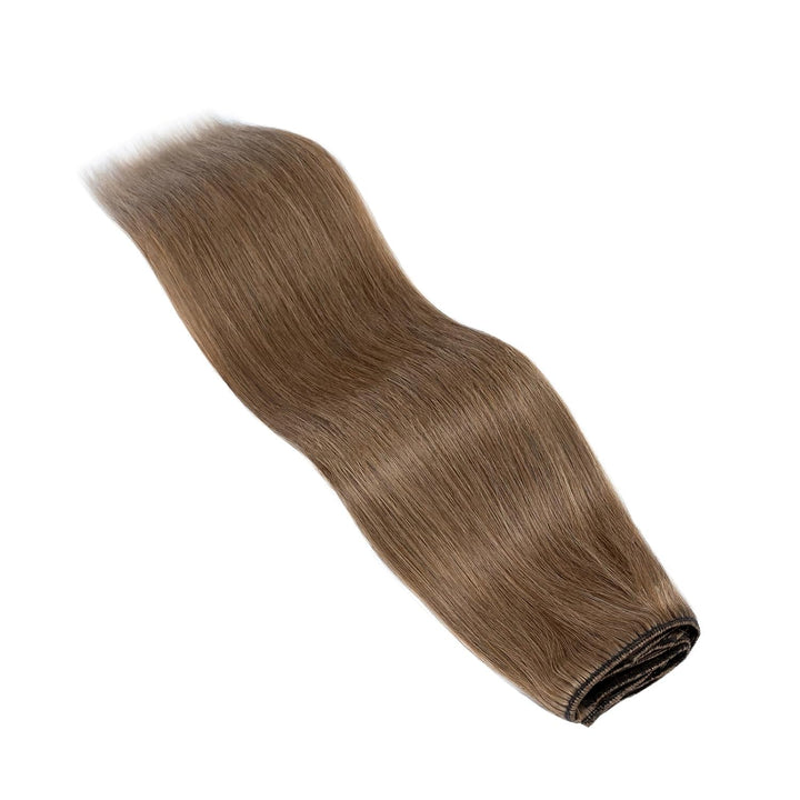 Elailite Clip in Extensions Echthaar, 5 Tressen Haarverlängerung Hellbraun mit 12 Clips, 50cm-70g Gl