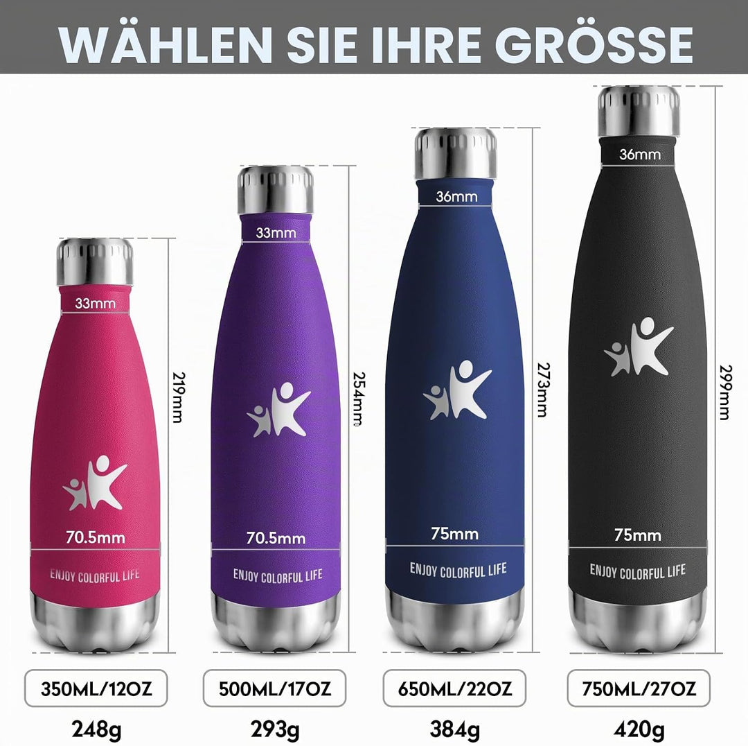 KollyKolla Thermosflasche, Trinkflasche Edelstahl 500ml/750ml/1L, Auslaufsicher Thermoskanne, BPA-Fr