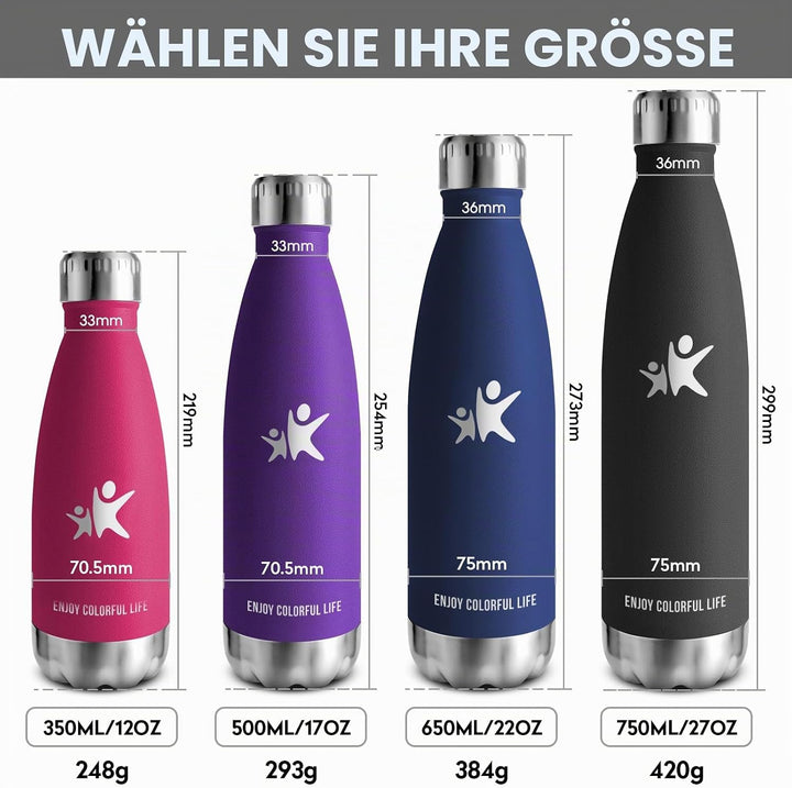 KollyKolla Thermosflasche, Trinkflasche Edelstahl 500ml/750ml/1L, Auslaufsicher Thermoskanne, BPA-Fr