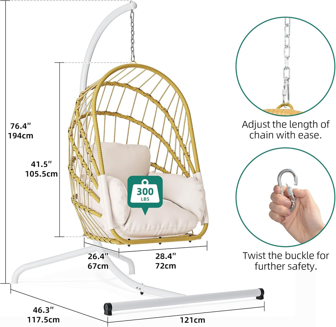 YITAHOME Hängesessel mit Kissen, Max. Belastung 150kg, Hängesessel Outdoor mit Gestell Körbe 195x120