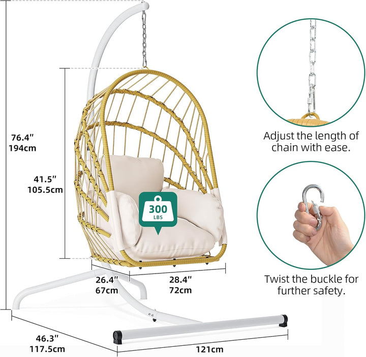 YITAHOME Hängesessel mit Kissen, Max. Belastung 150kg, Hängesessel Outdoor mit Gestell Körbe 195x120