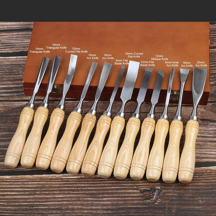 Holz Schnitzwerk Zeuge Set aus 12, CRV 60 Stahl Klingen Hochhärte Holz Bearbeitungs-Meissel-Set mit