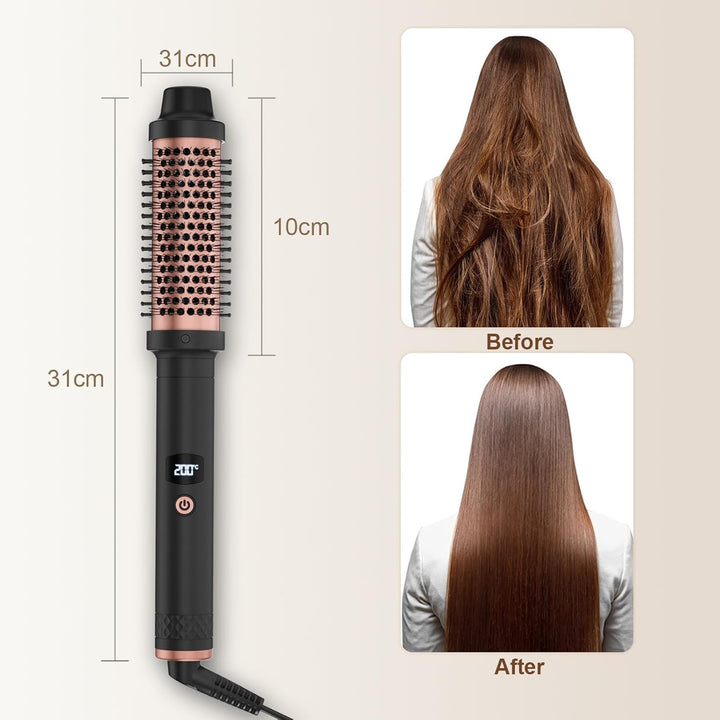 Thermal Brush 3 in 1, Lockenbürste Thermobürste 38mm, LCD Anzeige 120-200℃, Double PTC Wärmebürste,