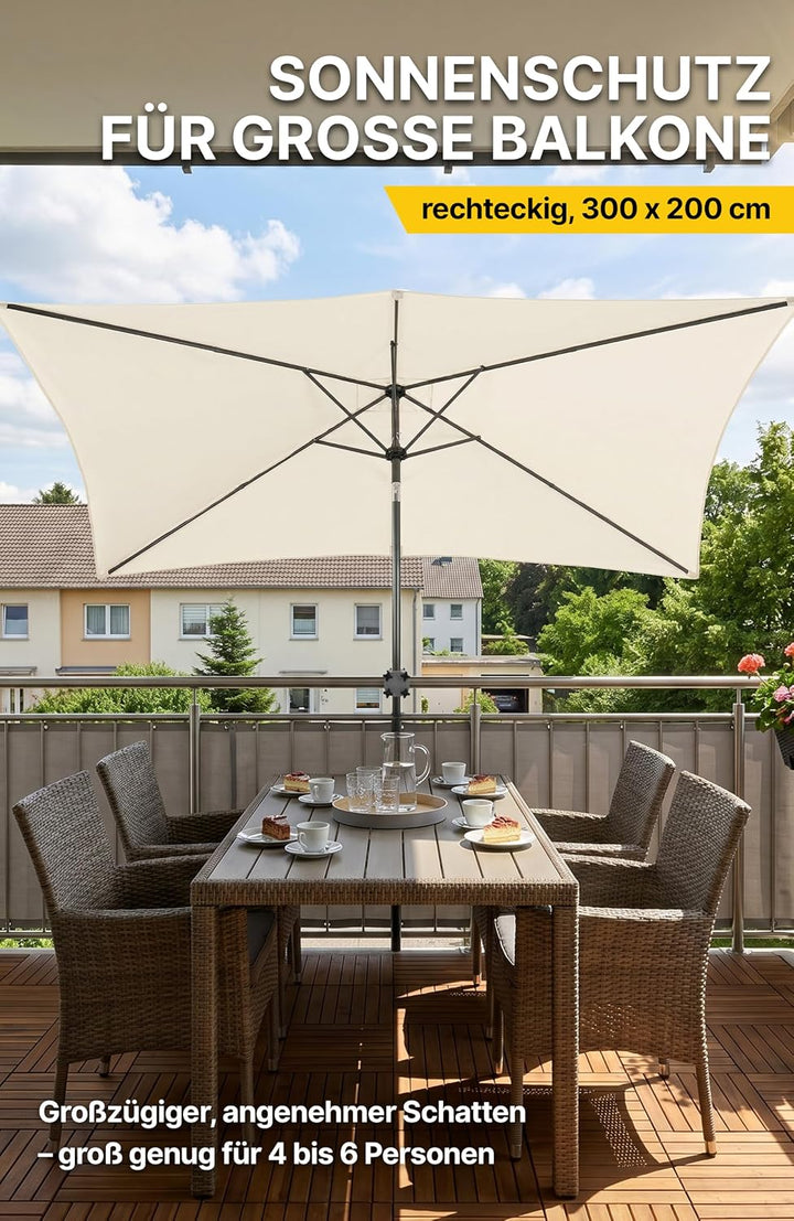 4smile Sonnenschirm Balkon mit Kurbel, Sonnenschirm rechteckig 300x200 cm | UV 50+ Sonnenschutz Balk
