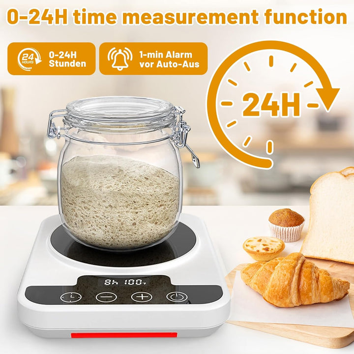 Sauerteigstarterwärmer mit Präzisions-Thermostat (21-38°C) & 12h Timer - Automatische Ein-/Ausschalt