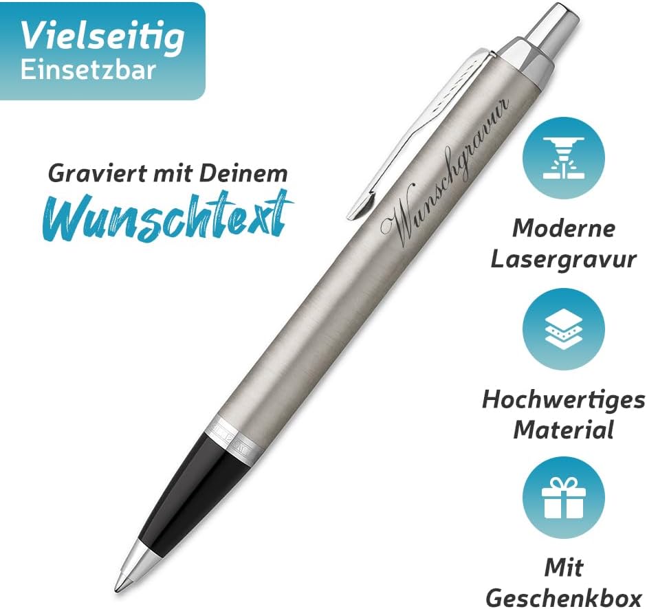 polar-effekt Parker IM Druckkugelschreiber mit Gravur - Metall-gold - Grossraummine blauschreibend -
