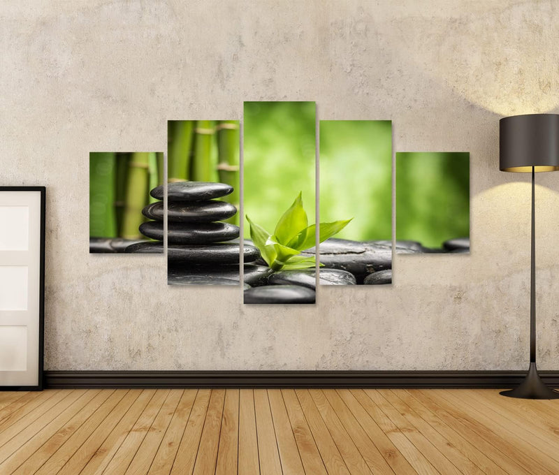 islandburner Bild auf Leinwand Zen Basalt Steine Und Bambus Wandbild Poster Kunstdruck Bilder Format