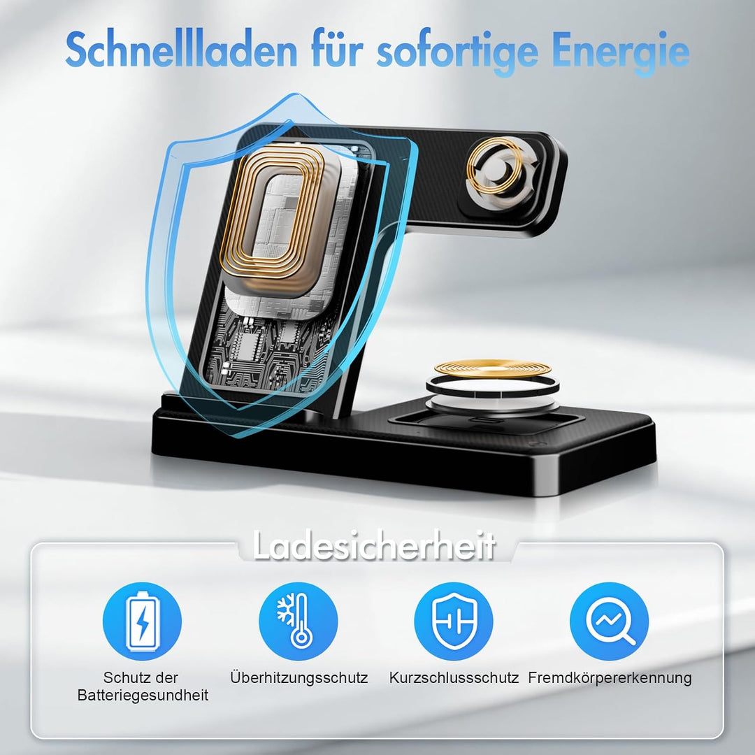 3 in 1 Ladestation Kabellos, 15W Schnellladegerät Wireless Charger für iPhone 17 Pro Max Plus 16 15