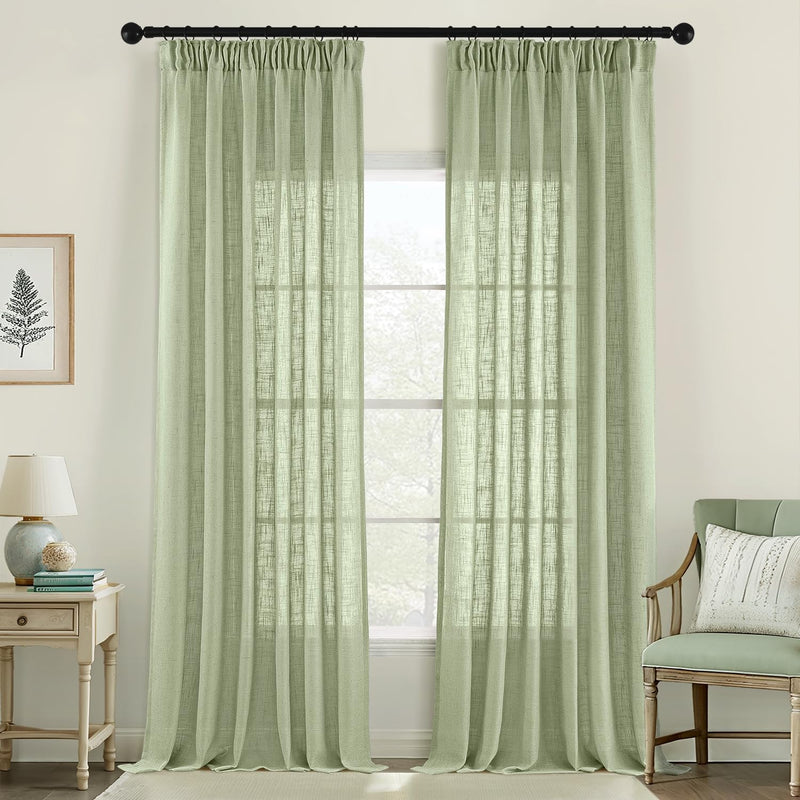 MIULEE Gardinen Vorhänge schlaufenschal Voile Vorhang Modern Leinenoptik Halbtransparent für Wohnzim