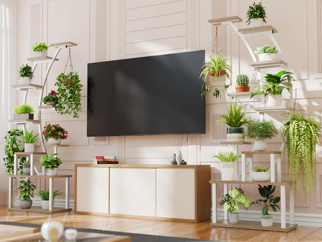 Pflanzenständer mit Wachstumslicht - 9 Ebenen Blumenständer 160 cm Metall Holz Pflanzenregal - Innen