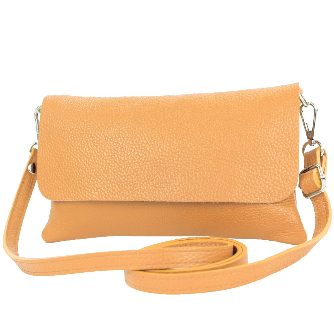 modamoda de - T226 - ital. Leder Clutch Umhängetasche Klein Small Camel, Camel