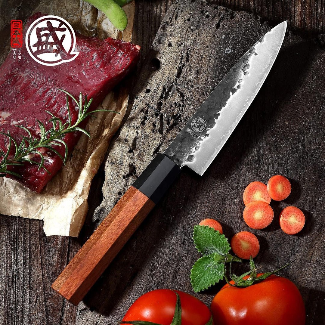 MITSUMOTO SAKARI 14 cm Handgeschmiedetes Gemüsemesser, Japanisches Küchenmesser Profi, Kleines Kochm