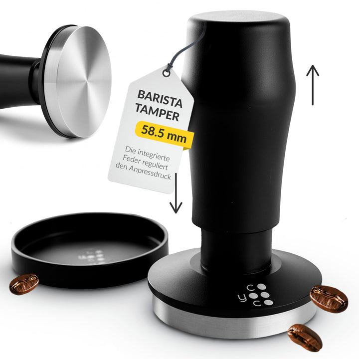 Coyooco Barista Tamper druckregulierend 58,5 mm - Siebträger Tamper mit Feder für gleichmässigen Dru